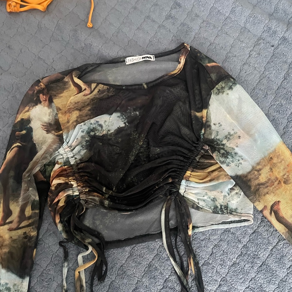 Fashion Nova Renaissance Print Mesh Top